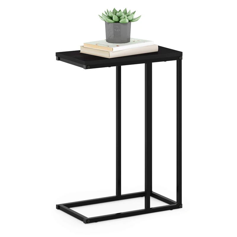 Furinno CAMNUS Side Table, C-shape Sofa End Table for Couch, Metal Frame Night Stand, Bedside Table, for Living Room, Bedroom, Americano - Image 1