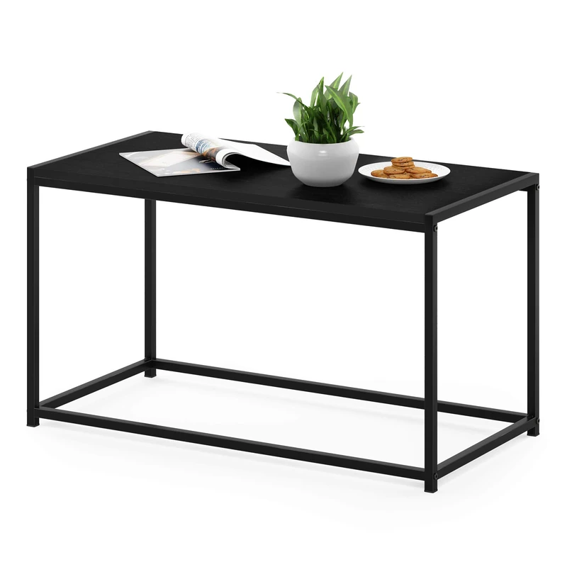 Furinno CAMNUS Coffee Table, Metal Frame Modern Coffee Table, Rectangular Side Table, Toolless Assembly, for Living Room, Bedroom, Home Office, Americano