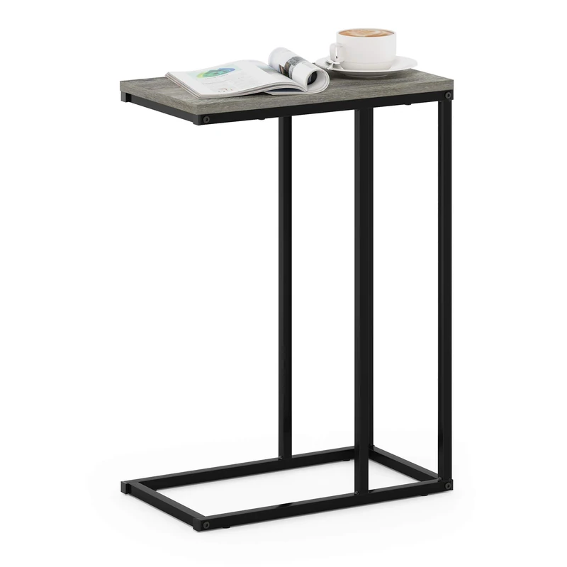 Furinno CAMNUS Side Table, C-shape Sofa End Table for Couch, Metal Frame Night Stand, Bedside Table, for Living Room, Bedroom, French Oak Grey