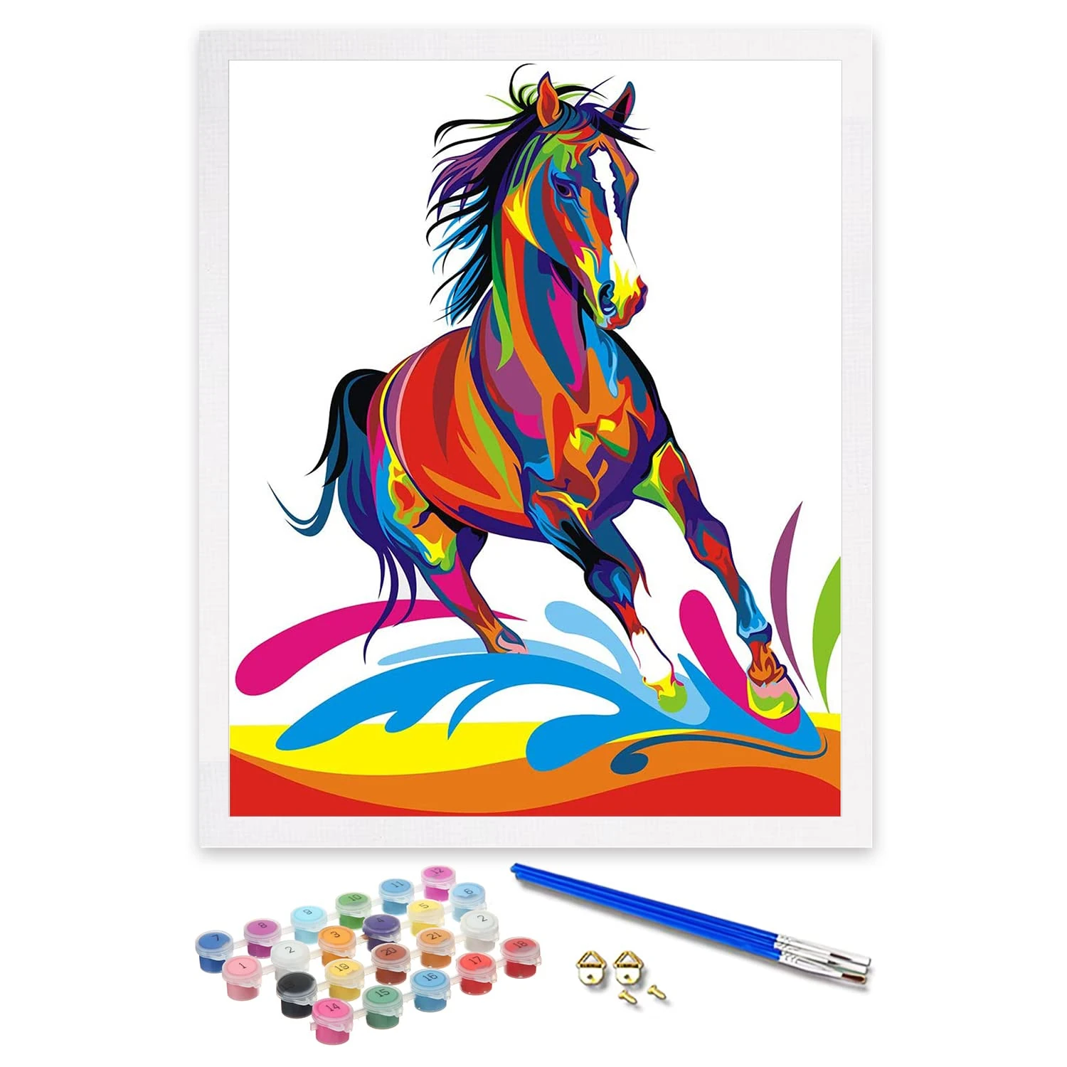 ifymei Paint by Numbers for Adults, Children, Beginners, DIY Gift Arts Kits with Brushes and Acrylic Pigment, 16x20 Inch Color Horse [Without Frame]