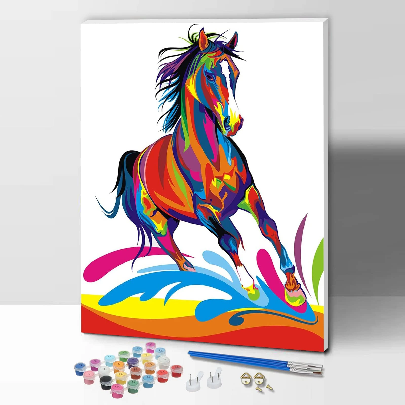 ifymei Paint by Numbers for Adults, Children, Beginners, DIY Gift Canvas Painting Kits with Frame, 12x16 Inch Color Horse