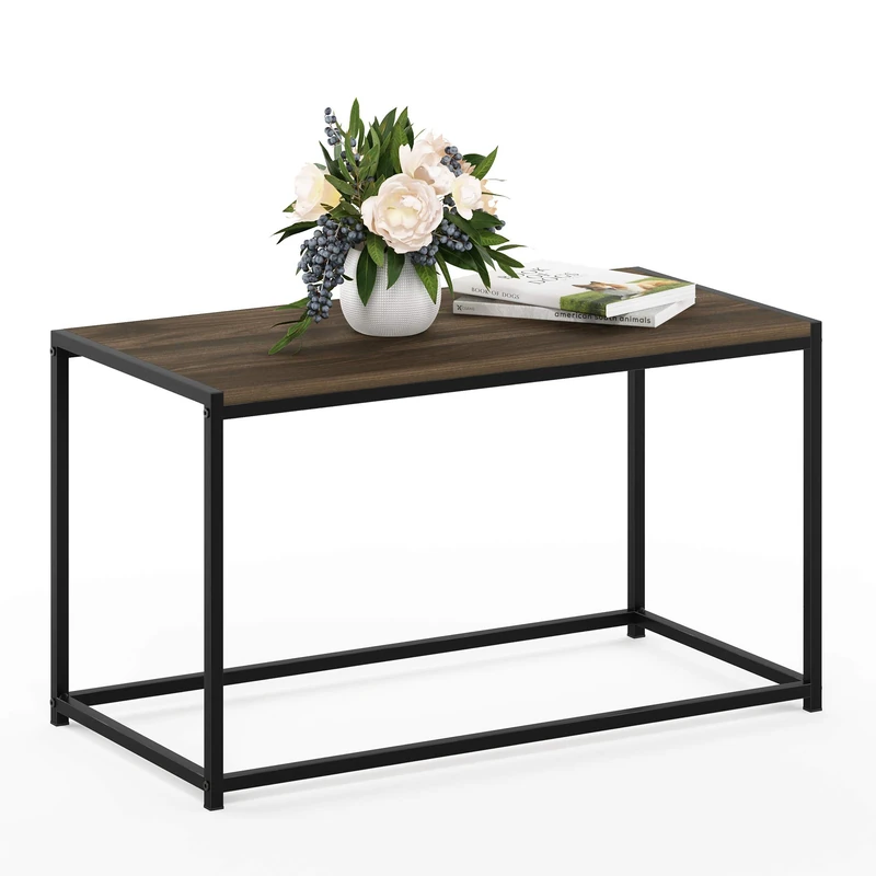 Furinno CAMNUS Coffee Table, Metal Frame Modern Coffee Table, Rectangular Side Table, Toolless Assembly, for Living Room, Bedroom, Home Office, Columbia Walnut