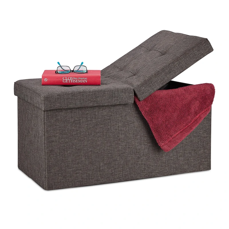 Relaxdays Folding Storage Bench, Padded, Hinged Lid, Hallway Chest, Bedroom Stand, Brown