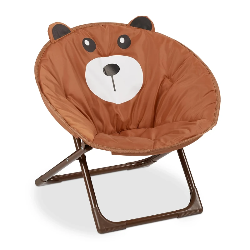 Relaxdays Moon Chair Kids Foldable Indoor & Outdoor Camping Seat for Boys and Girls, Bear, Brown HxWxD 48 x 51 x 48 cm - Image 1
