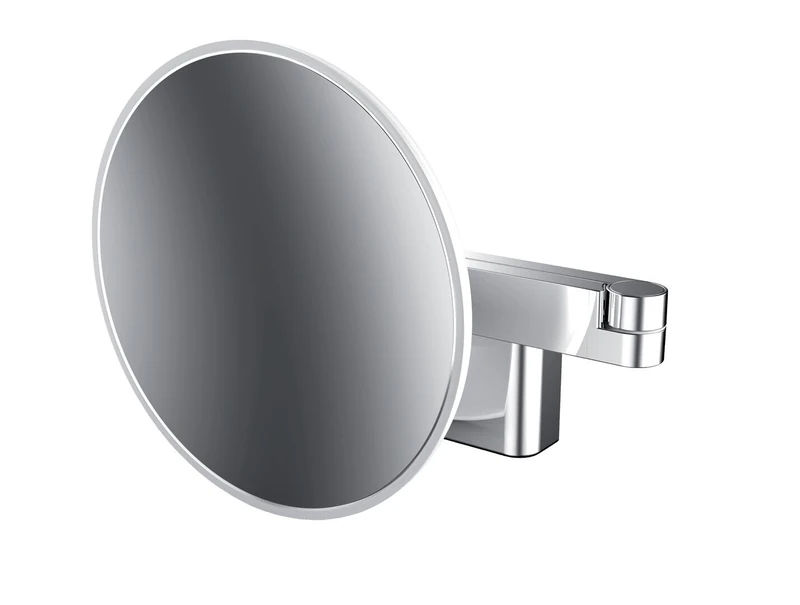 Emco EVO LED Cosmetic and Shaving Mirror on Double Articulated Arm Round Vanity Mirror with Lighting for Wall Mounting, Dimmable Magnifying Mirror (3x), Chrome Without Cable
