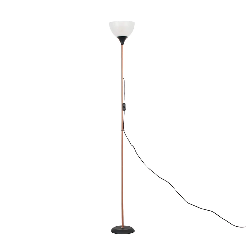 MiniSun | Modern Copper and Black Uplighter Floor Lamp with a White Shade | Floor Lamps & Torchieres, Home Décor & Improvement Essential | Includes 6W LED Bulb [3000K Warm White]