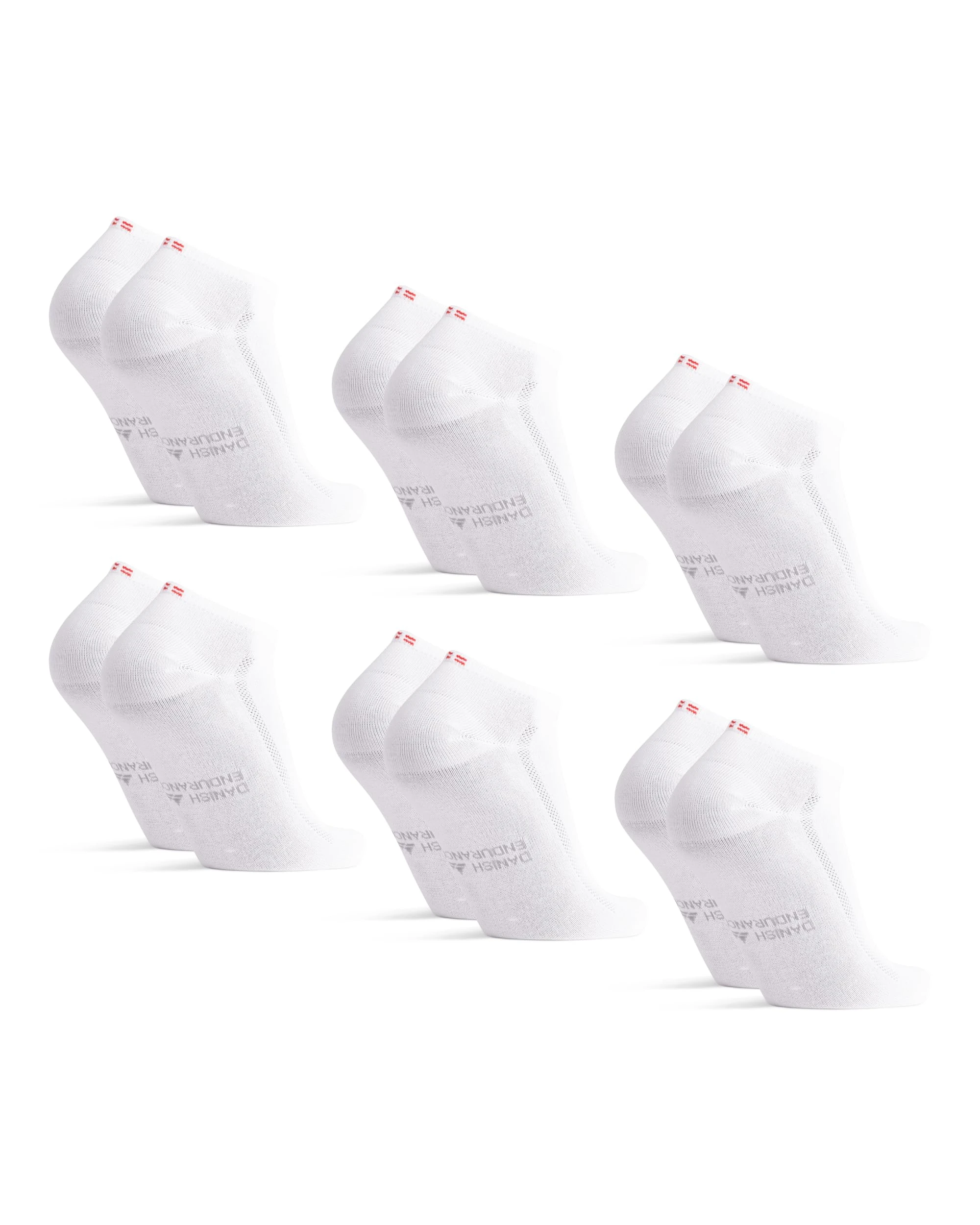 DANISH ENDURANCE Bamboo Trainer Socks, Anti-Blister & Breathable Ankle Socks, for Men & Women, Unisex, 6 Pack, White, 9-12