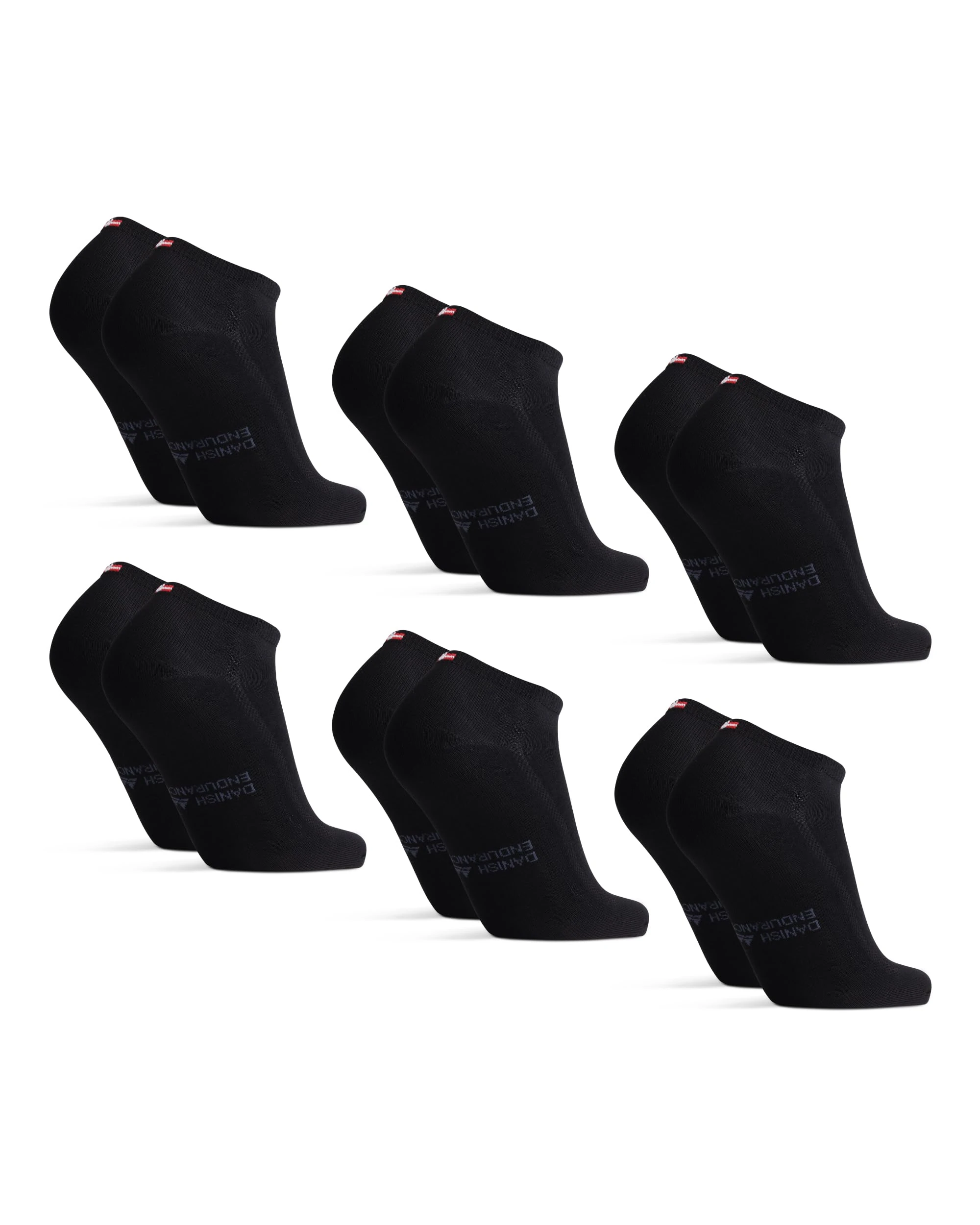 DANISH ENDURANCE Bamboo Trainer Socks, Anti-Blister & Breathable Ankle Socks, for Men & Women, Unisex, 6 Pack, Black, 9-12