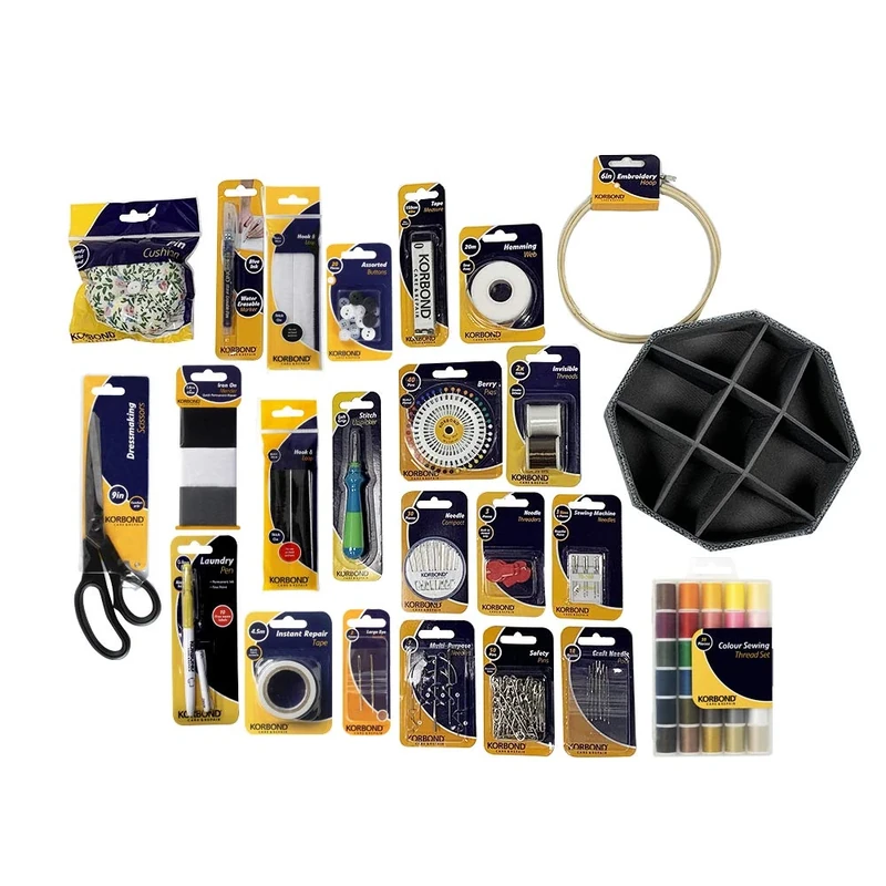 Korbond 224 Piece Haberdashery Bundle – Includes Storage, Thread, Needles, Safety Pins, Fabric Markers, Stitch Unpicker -Beginner to Expert, Multi