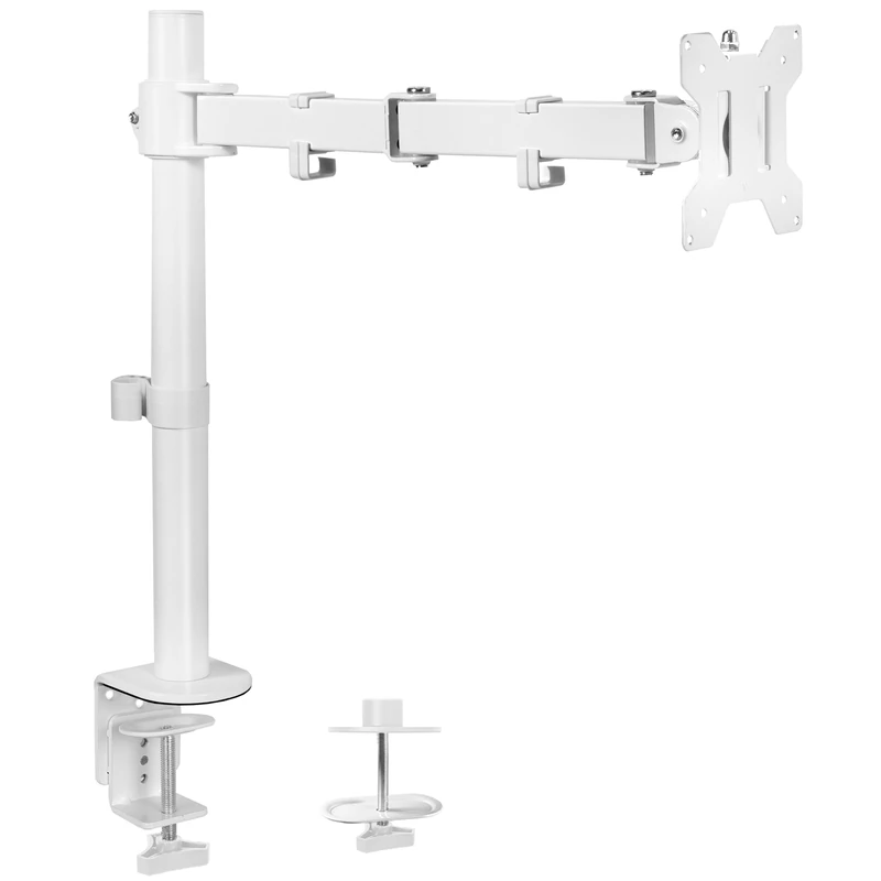 VIVO Single Monitor Arm Desk Mount, Holds Screens up to 32 inch Regular and 38 inch Ultrawide, Fully Adjustable Stand with C-Clamp and Grommet Base, VESA 75x75mm or 100x100mm, White, STAND-V001W