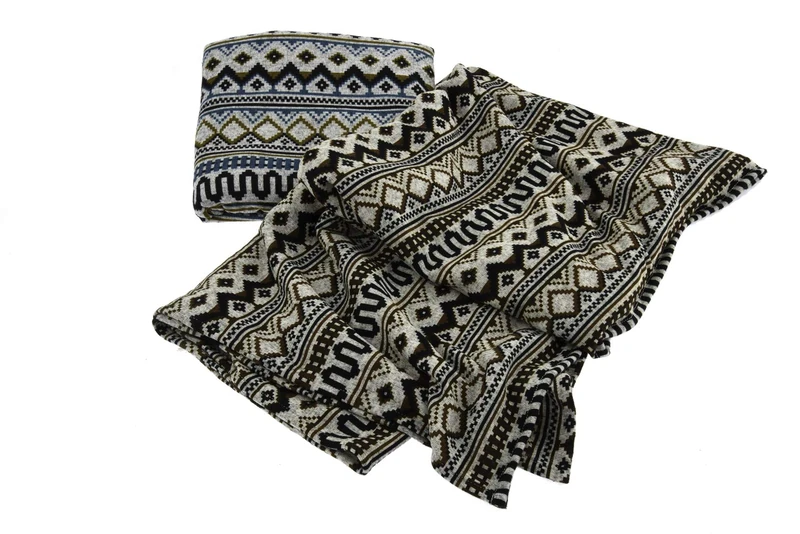 Comarco Sa Pack 2 plaid ethnic fabric brown/petroleum 140x160 cm