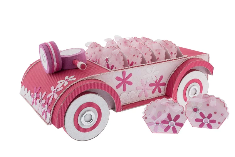 Comarco Sa Pink mulberry paper car with 12 sugared almond boxes - Image 1