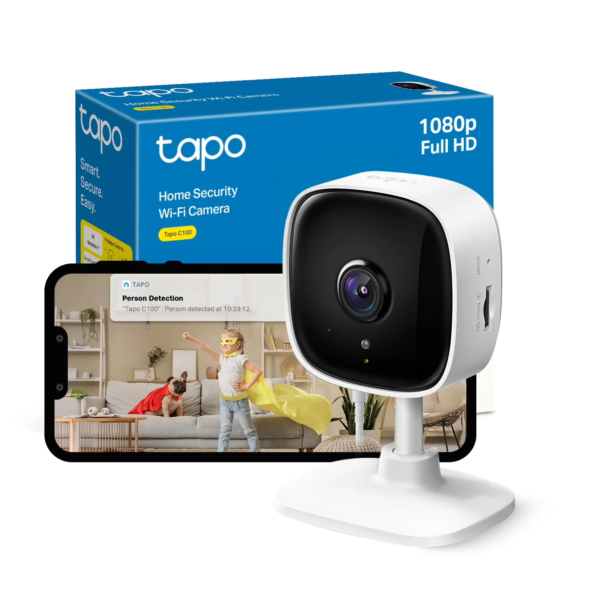 Tapo Wi-Fi Baby Monitor Smart Camera, Indoor CCTV, Works with Alexa & Google Home,1080p, 2-Way Audio,Night Vision, SD Storage,Baby Crying/Motion Detection Device Sharing (Tapo C100),Packaging may vary