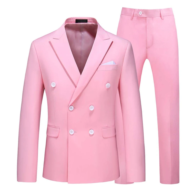 MOGU Mens 2 Piece Double Breasted Suit Slim Fit Tuxedo Blazer and Pants for Wedding Prom Homecoming, Light Pink, 42