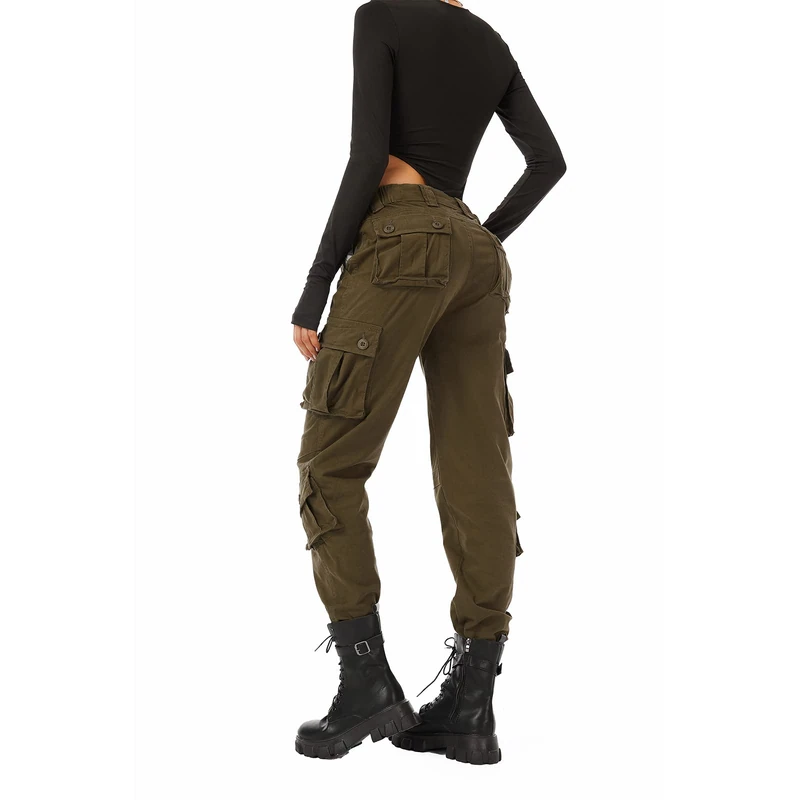 Raroauf Women's Cotton Casual Military Army Cargo Combat Work Pants with 8 Pocket - Brown - 10