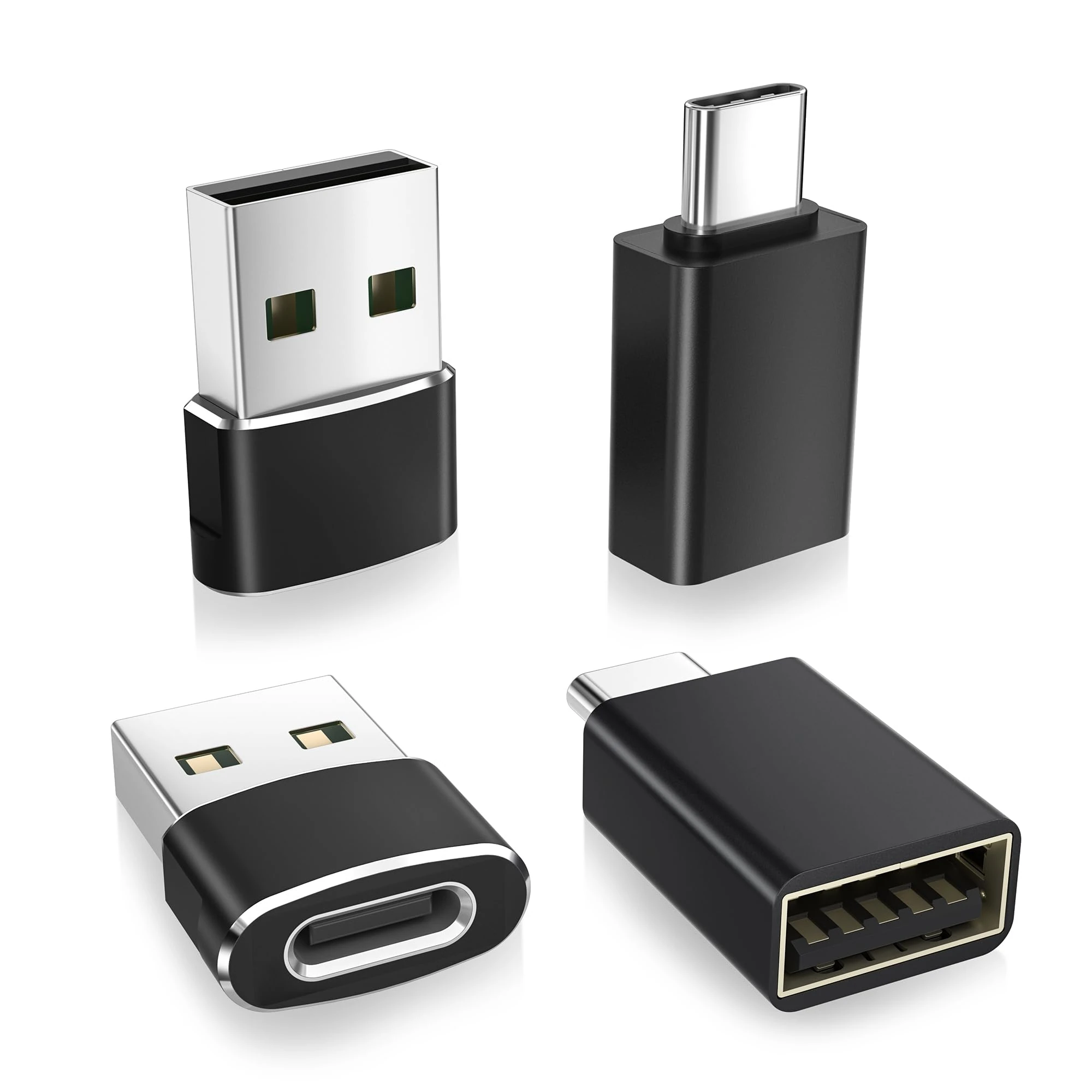 BASESAILOR USB to USB C Adapter with USBC Male to USB A Female 3.0 4Pack,Thunderbolt 4 3 OTG Charger Converter for MacBook,iPhone 17 16e 16 15 14 13 Pro Max,iPad Air Mini,Samsung Galaxy S25 S24 Ultra