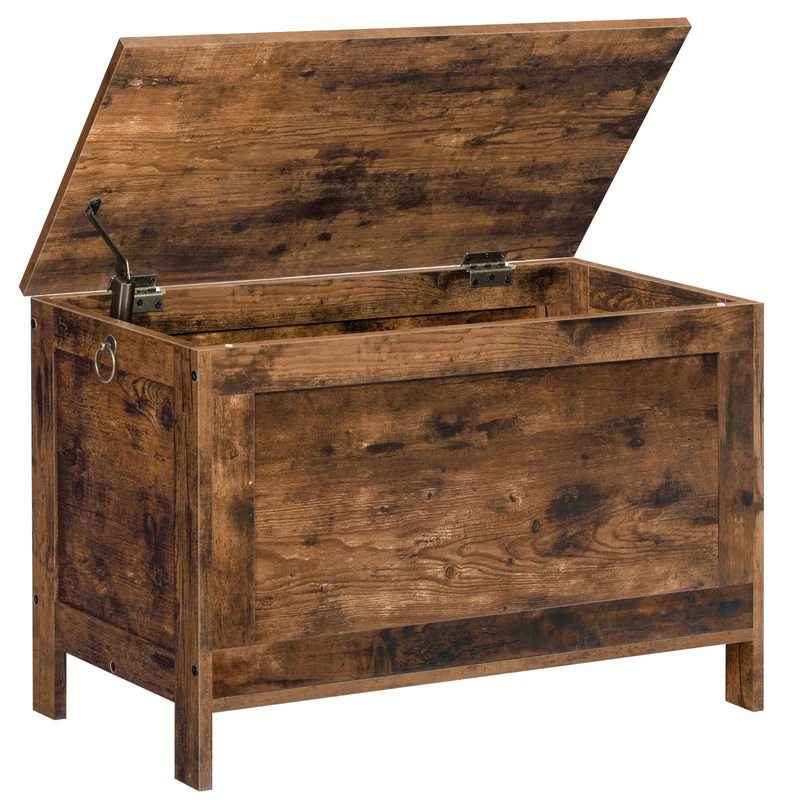 HOOBRO Storage Chest Trunk, Wooden Storage Box, Large Toy Chests with Lid, Toy Box Organizer Unit, Bed End Storage Bench, Shoe Bench, Entryway, Hallway, Bedroom, Rustic Brown EBF75CW01G1