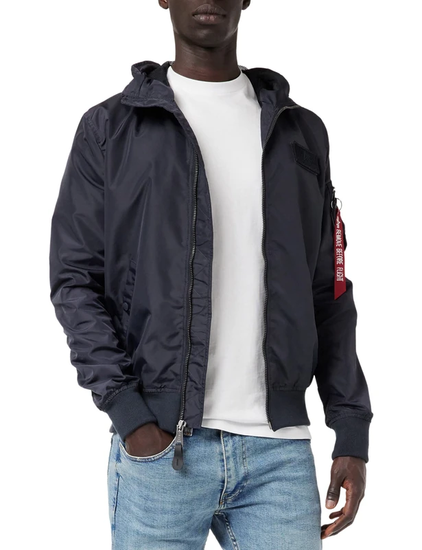 Alpha Industries MA-1 LW Hooded Bomber Jacket for Men Iron Grey