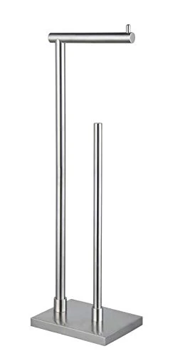 GERZWY Toilet Paper Holder Free Standing with Reserve, SUS 304 Stainless Steel Rustproof Pedestal Lavatory Tissue Roll Holder Floor Stand Storage Modern Brushed Finish DZY003-LS