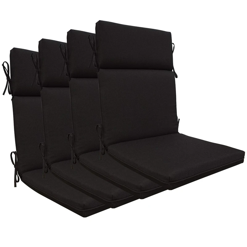 BOSSIMA Indoor Outdoor High Back Chair Cushions Replacement Patio Chair Seat Cushions Set of 4 (Olefin Black)