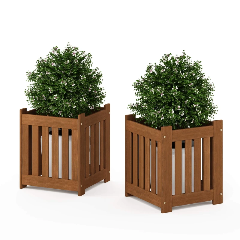 Furinno Tioman Hardwood Outdoor Lifestyle Flowerbox, Set of 2 Natural
