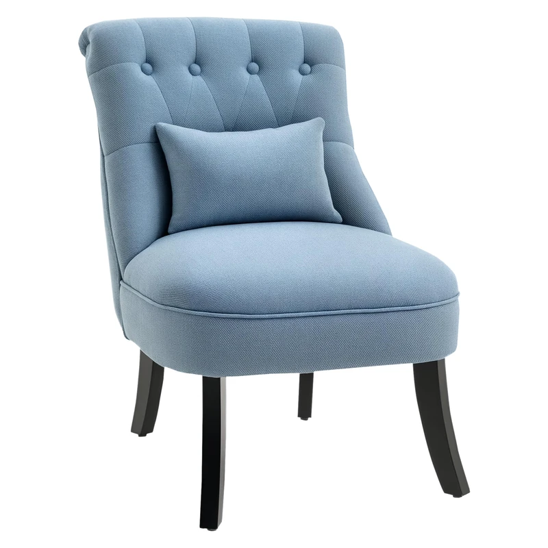 HOMCOM Tub Chair, Armless Single Sofa, Modern Button Tufted Armchair, Upholstered Linen Fabric Longue Accent Chair for Living Room, Bedroom, Blue