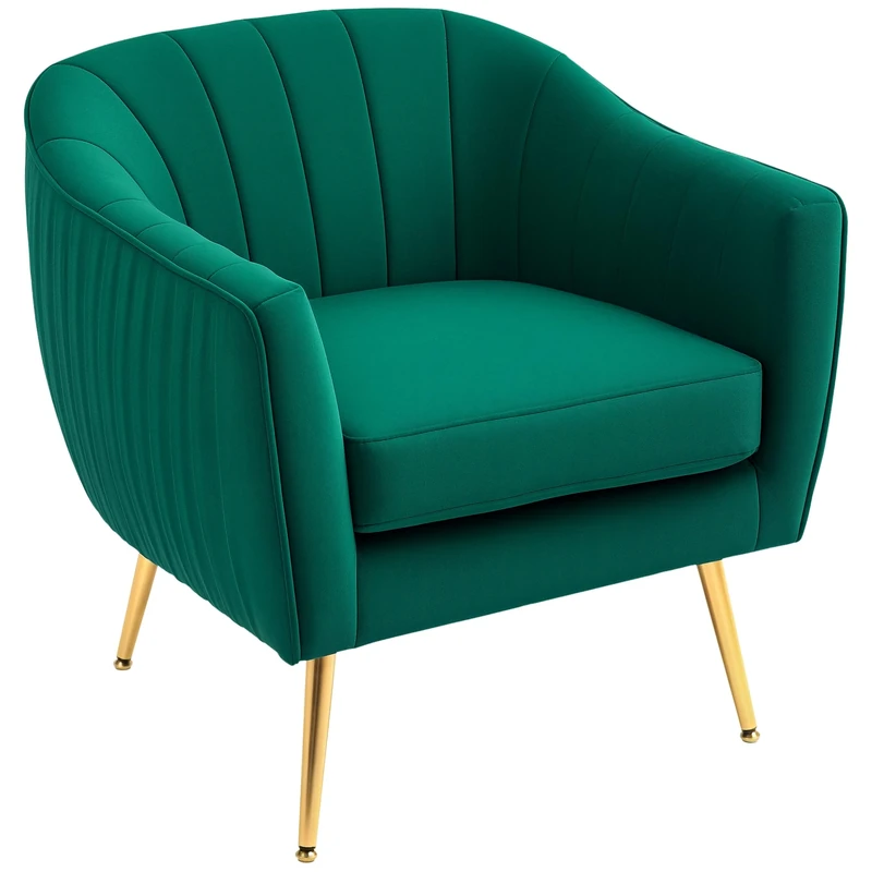 HOMCOM Velvet Tub chair, Luxury Accent Chair with Golden Metal Leg, Comfy Upholstered Armchair with Thick Padded Seat for Living Room, Emerald Green