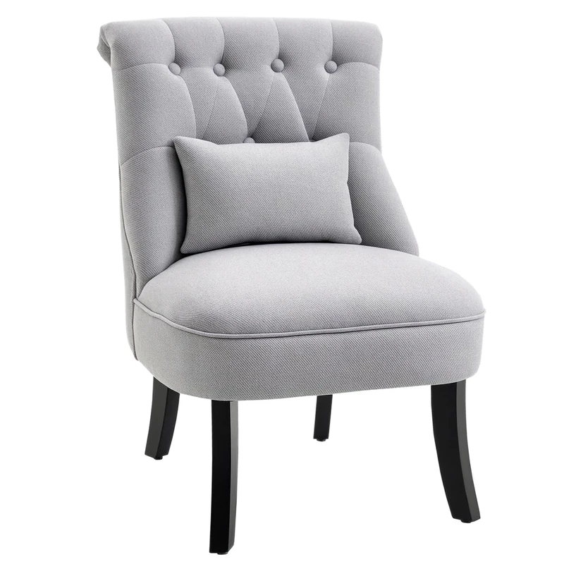 HOMCOM Fabric Single Sofa Dining Chair Tub Chair Upholstered W/Pillow Solid Wood Leg Home Living Room Furniture Grey