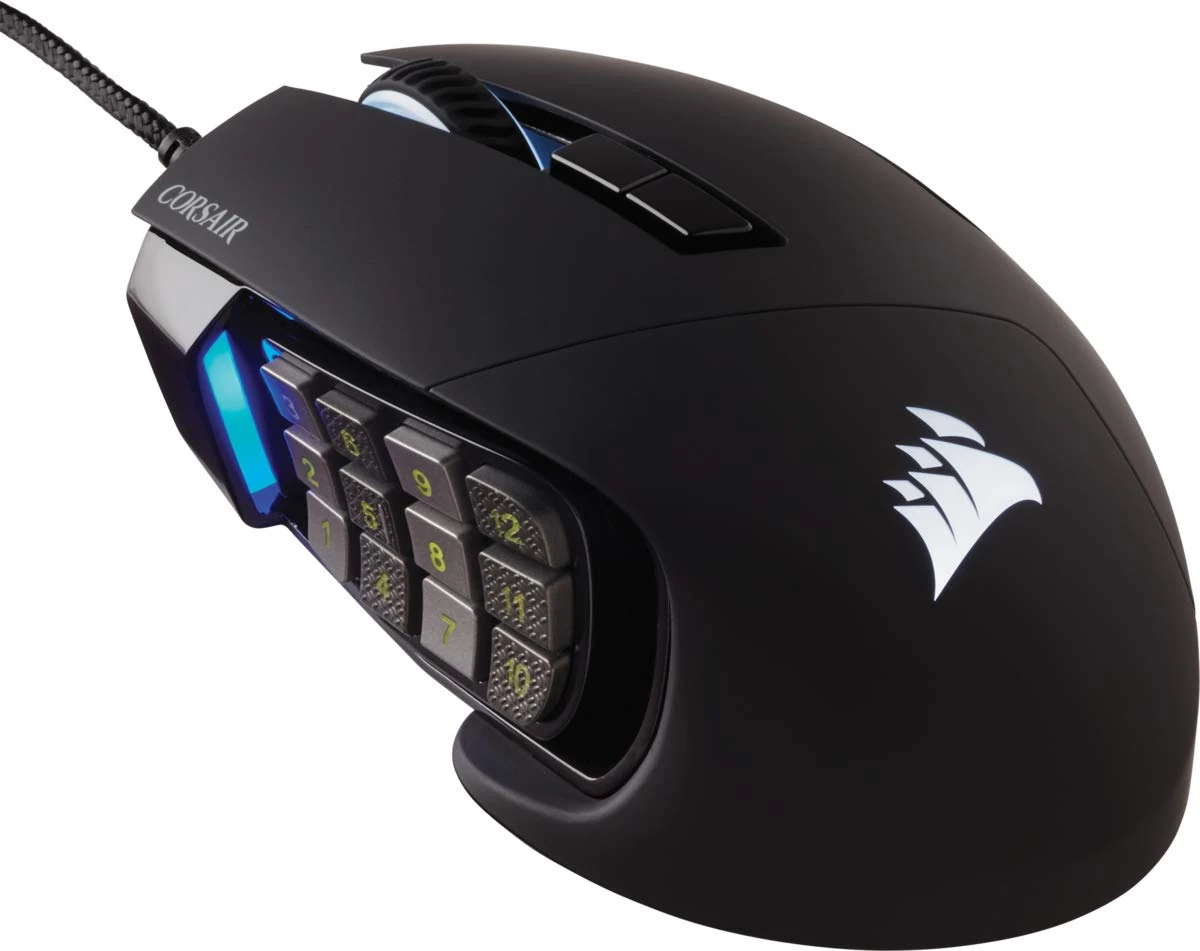 Corsair SCIMITAR RGB ELITE, MOBA/MMO Gaming Mouse, Black, Backlit RGB LED, 18000 DPI, Optical