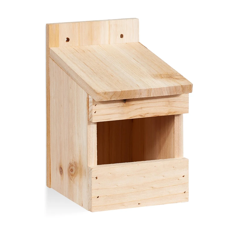 Relaxdays Rockhouse Nesting Aid, Hanging Birdhouse, Untreated Wood, Feeder, 20 x 12 x 15.5 cm, Natural