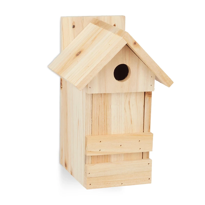 Relaxdays Nesting Box, Hanging Birdhouse, Untreated Wood, Opening Ø 2,8 cm, 25 x 16 x 14 cm, Natural