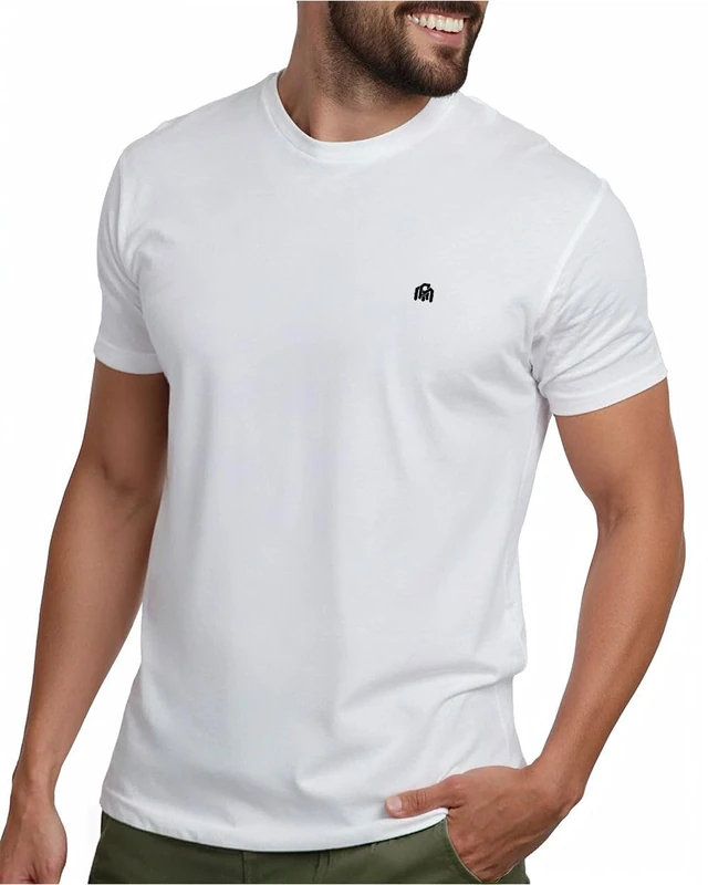 Men's Crew Neck T-Shirts - Premium Fitted Modern Basic Logo Tees-1-pack White-Large