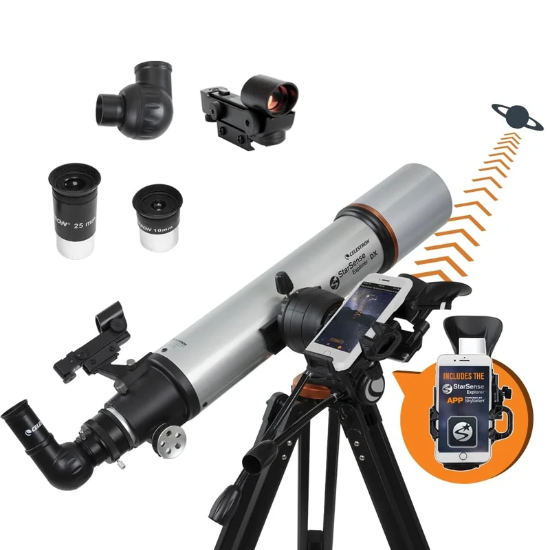 Celestron 22460 StarSense Explorer DX 102AZ Smartphone App-Enabled Refractor Telescope, iOS/Android Compatible, Grey