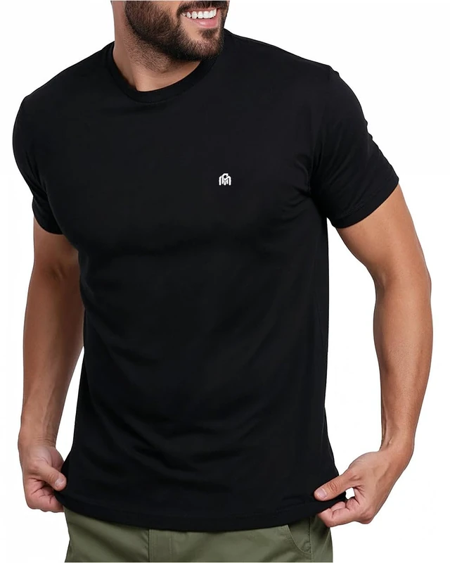 Men's Crew Neck T-Shirts - Premium Fitted Modern Basic Logo Tees-1-pack Black-X-Large