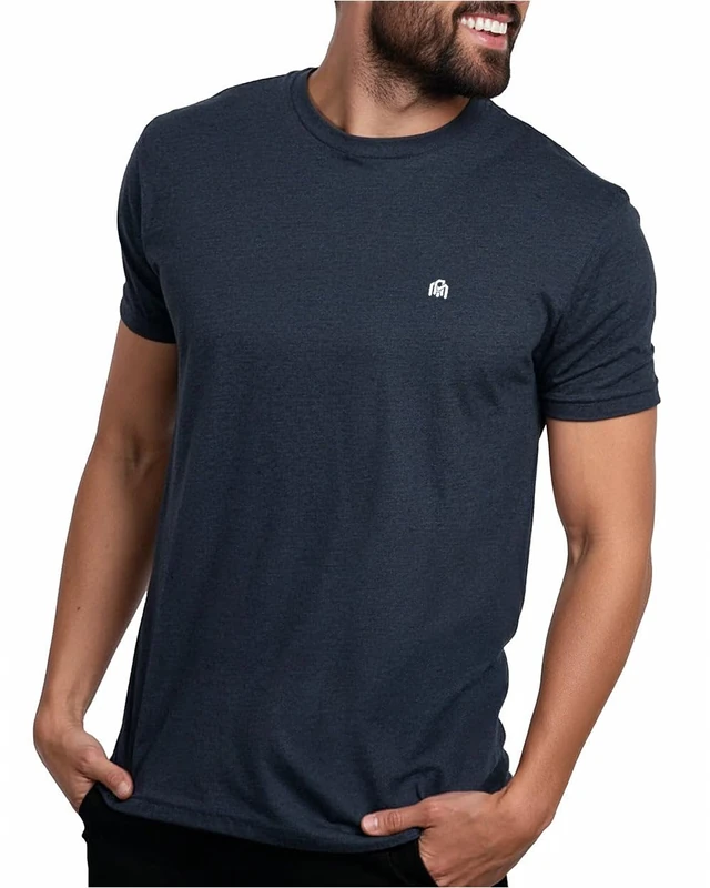 Men's Crew Neck T-Shirts - Premium Fitted Modern Basic Logo Tees-1-pack Dark Navy Heather-Large
