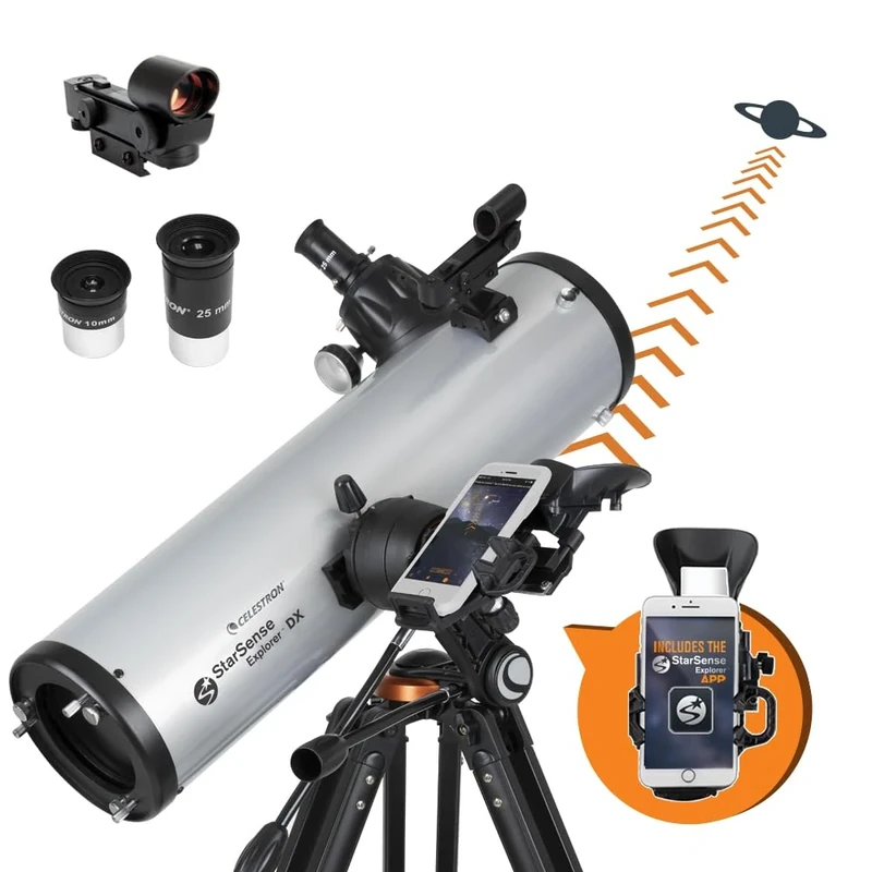 Celestron 22461 StarSense Explore DX 130 Newtonian Reflector Telescope with Smartphone App-enabled Technology, includes Two Eyepieces, Phone Dock and Height-adjustable Tripod, iOS/Android Compatible