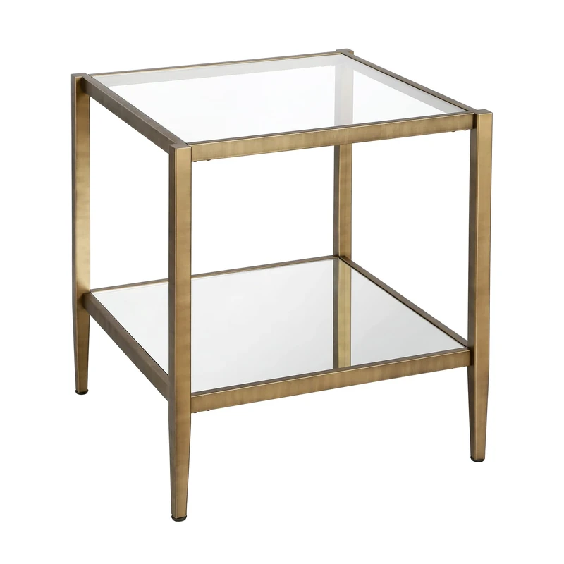 Henn&Hart 20" Wide Square Side Table with Mirror Shelf in Brass, Table for Living Room, Bedroom - Image 1