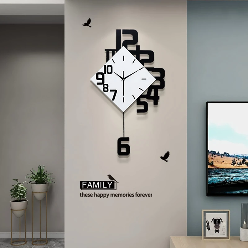 Fleble Large Wall Clocks for Living Room Decor Silent Pendulum Battery Operated Non-Ticking for Bedroom Kitchen Office Home Decorative Square White Wood wall Decor for School Indoor