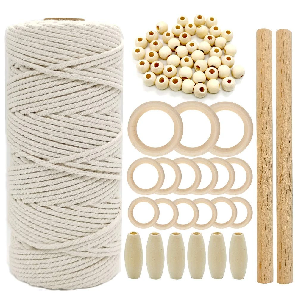 suo long Macrame Kit for Beginners Adults with Macrame Cord 3mm,Wooden Beads, Wooden Rings, Instruction Book for Macrame Starters to Make Plant Hanger, Wall Hanging, Keychain Craft Kits for Adults