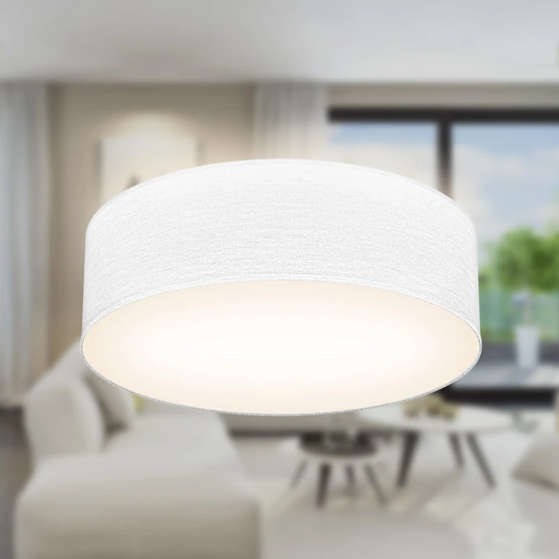 B.K.Licht - Fabric Ceiling Light Flush Mount Textile Lampshade, 1 E27 Socket, 40 Watt Max, Livingroom, Bedroom, Hallway Lighting, Soft Light, 30x10 cm, White