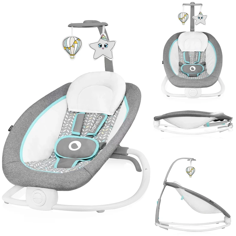 LIONELO Baby Rocker & Infant Bouncer Chair Pascal with Soothing Motion, 12 Lullabies, Vibrations, 4-Position Recline, Toy Bar, 5-Point Harness, Foldable Portable, from Birth
