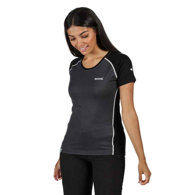 Regatta Tornell Ii Merino Wool Short Sleeve Technical T-Shirt Breathable and Quick Dry T-Shirts/Polos/Jackets Women Seal Grey/Black