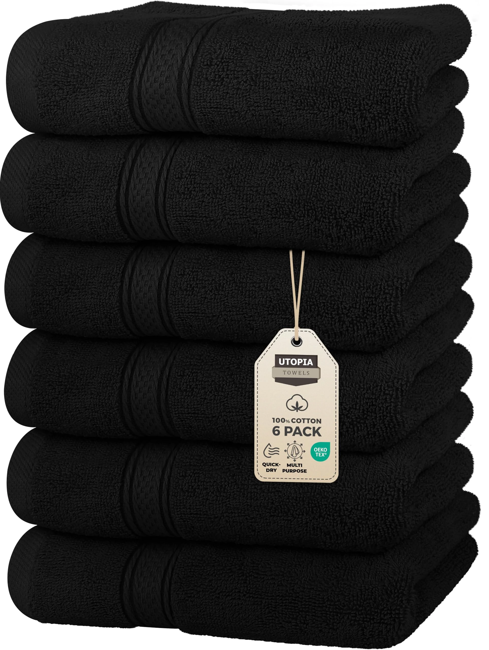 Utopia Towels - Premium Hand Towels - Ultra Soft and Highly Absorbent, Extra Large Thick - 41 x 71 cm, Hotel & Spa Quality Towels (6-Pack) (Black)