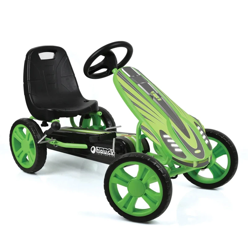 hauck Speedster, Green - Go Kart for Kids Age 4 to 8 up to 50 kg, Girls & Boy Ride-On Race Car with EVA Tyres, Adjustable Seat, Handbrake, Sturdy Steel Frame