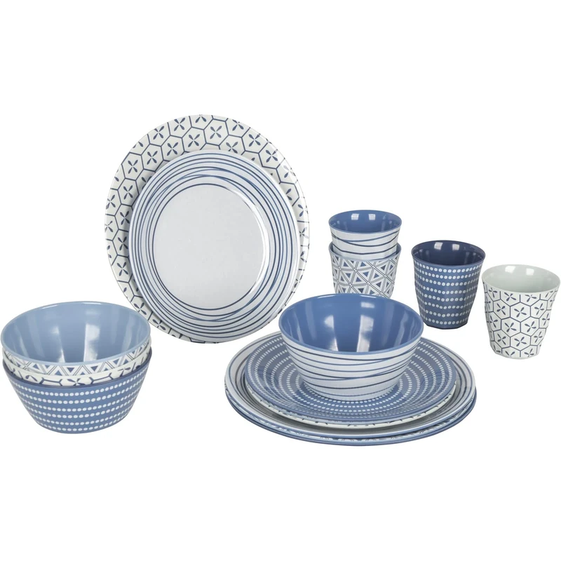 Bo-Camp - Tableware - 100% Melamine - 16 pieces - Mix & match - Blue
