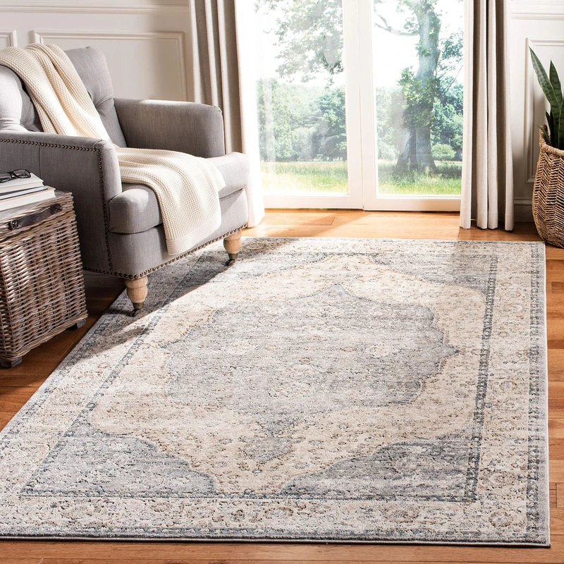 Safavieh Classic Indoor Woven Rectangle Area Rug, Oregon Collection, ORE895, in Beige / Grey, 122 X 183 cm for Living Room, Bedroom or Any Indoor Space
