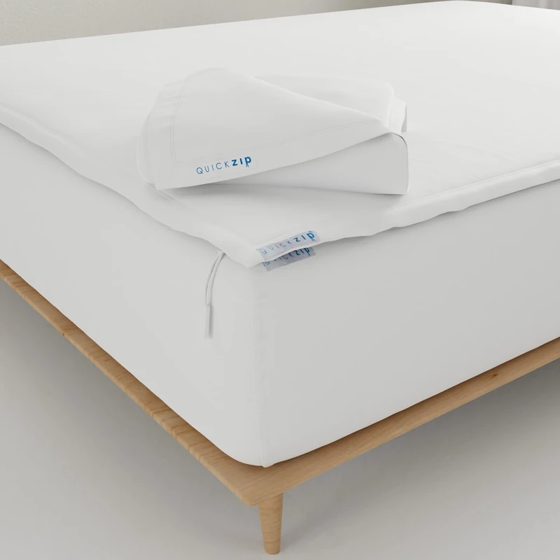 QuickZip Fitted Sheet - Includes 1 Base & 2 Zip-On Sheets - Easy to Change, Won't Pop Off - Sateen 400 TC Cotton - 17.5' Deep Pockets - White