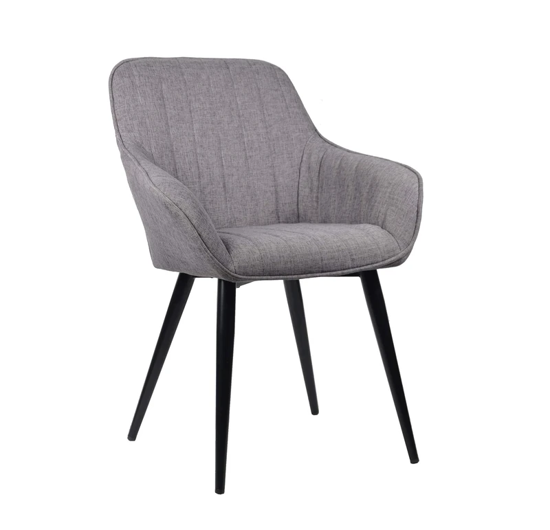 Aspect Set of 2 Windsor Modern Accent Arm Dining Chairs,Grey Fabric Seat and Black Legs, W61xD41xH85 cm