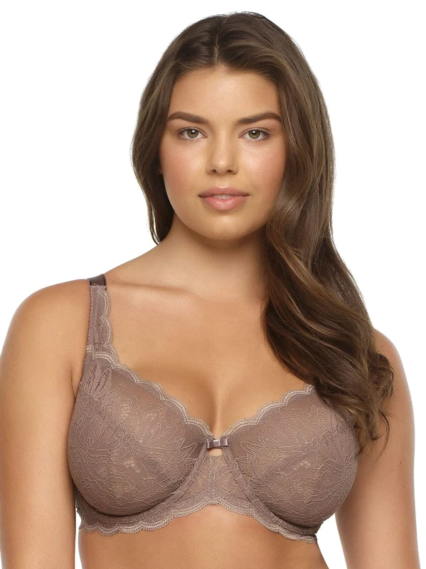 Felina Paramour Peridot Lace Full Coverage Bra - Comfortable Bras for Women - Unlined Bra with Underwire, Mink, 32H US