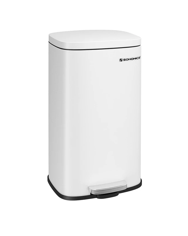 SONGMICS Kitchen Bin 8 Gallon (30 L), Pedal Rubbish Bin, Soft Close, Step-On Pedal, Steel, Inner Bucket, White LTB03WT